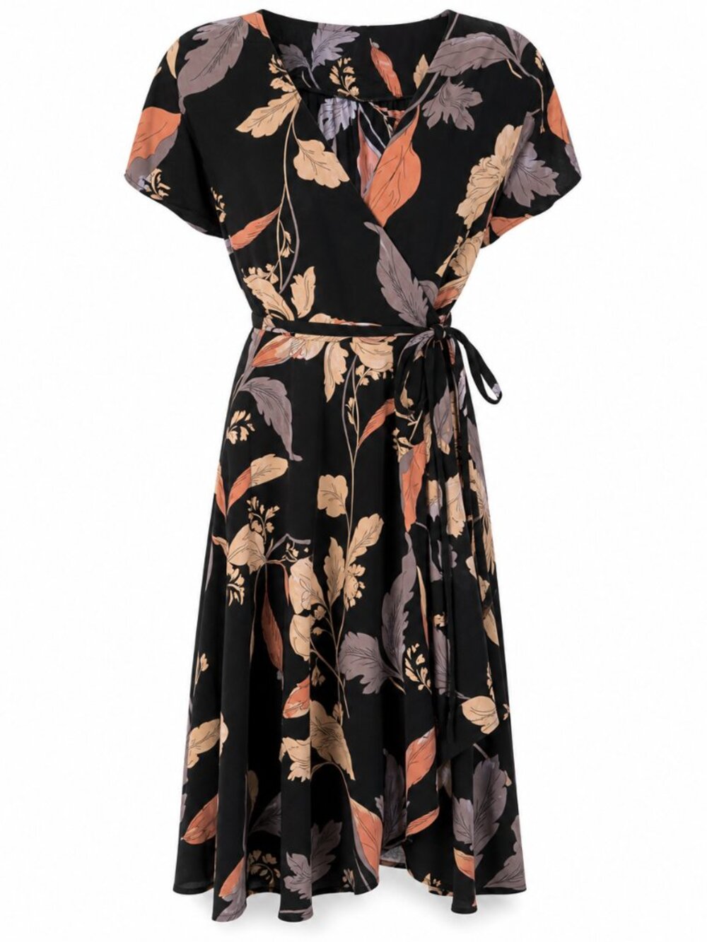 Yumi Kim Black Floral Wrap Midi Dress S